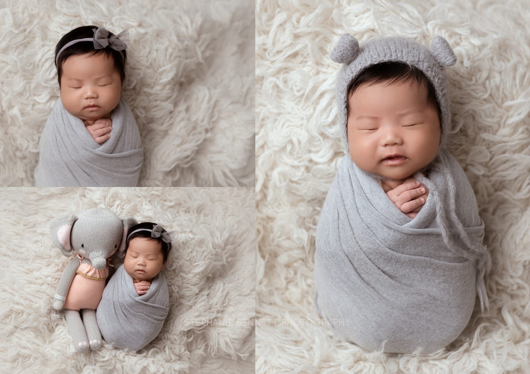 Newborn picture with props in photography studio