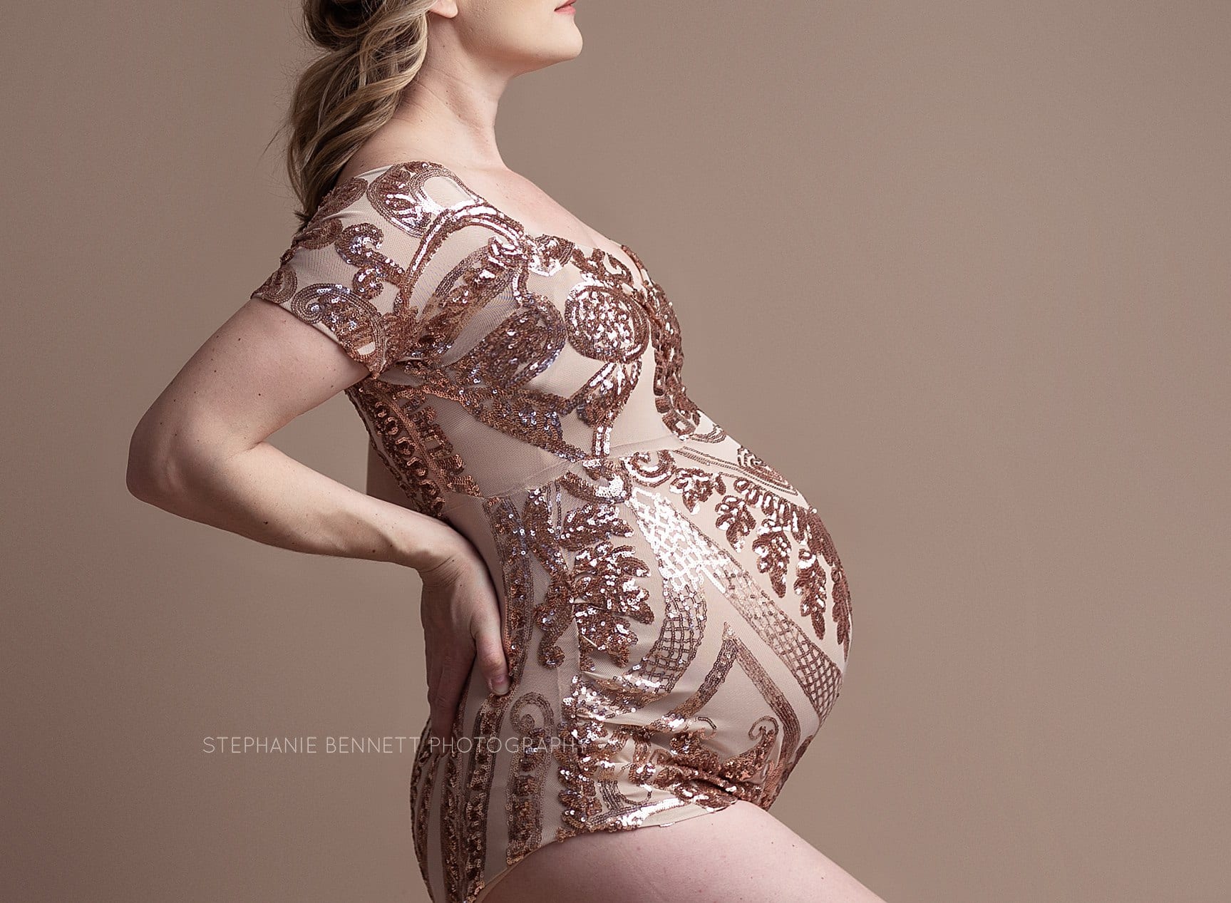 Sequin body suit top Minneapolis Maternity Photographer