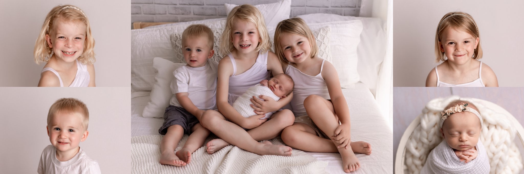 Siblings with newborn baby pose ideas